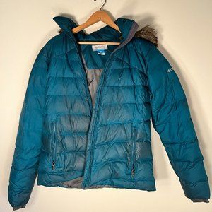 Columbia Women's Blue Puffer Coat with Fur Hood Trim